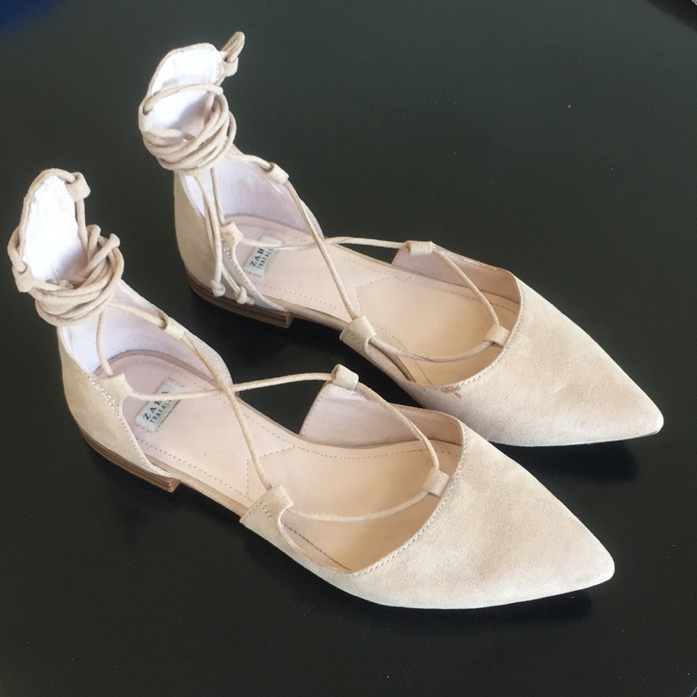 Neutral flats with wrap tie around ankle